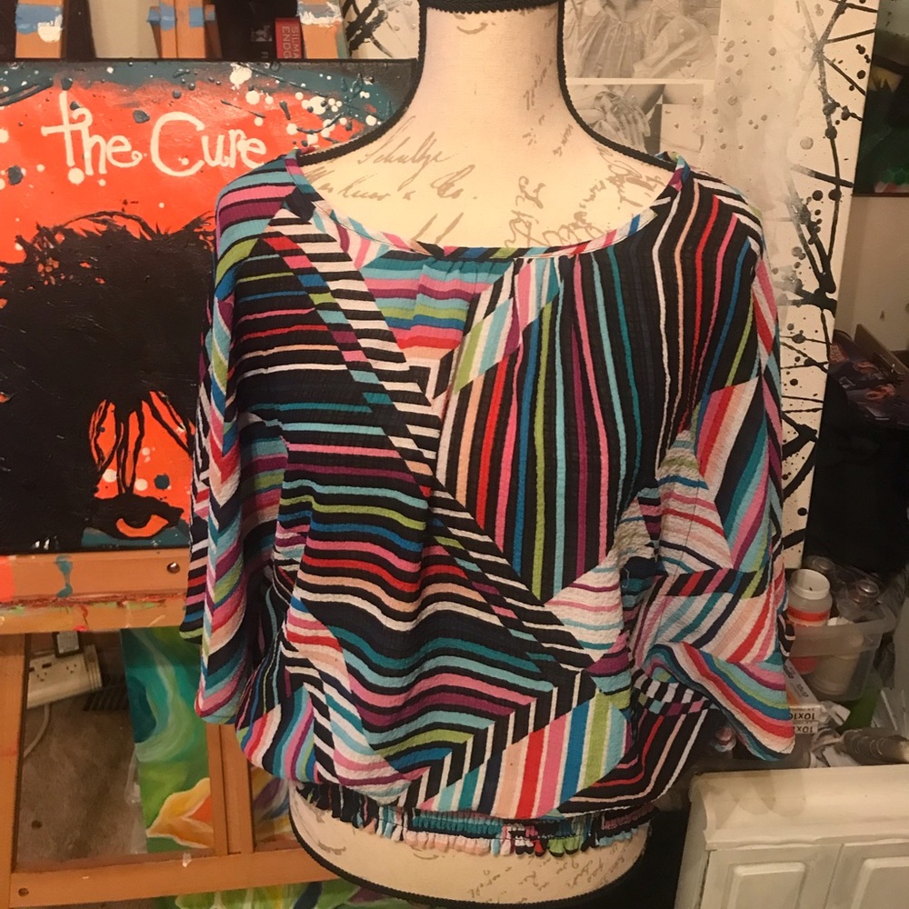 Large Investments Brand butterfly sleeve colorful shirt